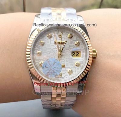 Copy Rolex Datejust 2-Tone Gold Diamond Markers White Rolex Dial Man's Watch